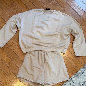 Women's Neutral Beige Sweatshirt & Shorts Lounge Set